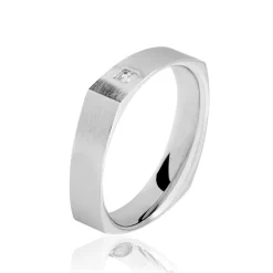 Histoire d'Or Alliance Carree Brossee Or Blanc Diamant