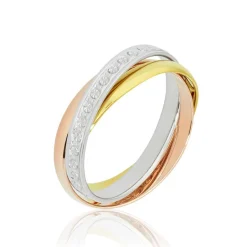 Histoire d'Or Alliance Entrelacee Diamantee Demi Jonc Classique Or Tricolore* Bijoux Personnalisés|Bagues