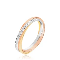 Hot Histoire d'Or Alliance Entrelacee Diamantee Ruban Plat Or Tricolore
