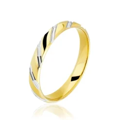 Histoire d'Or Alliance Strie Fantaisie Demi Jonc Classique Or Bicolore* Bijoux Personnalisés|Bagues
