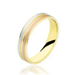 Histoire d'Or Alliance Triade Ruban Plat Or Tricolore