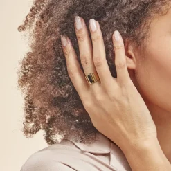 Discount Histoire d'Or Bague Acier Doré Volcanus Agate