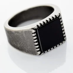 Histoire d'Or Bague Chevalière Acier Vieillit Haris Agate