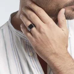 Histoire d'Or Bague Chevalière Acier Vieillit Haris Agate