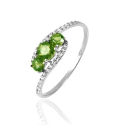 Histoire d'Or Bague Chloe Or Blanc Péridot Et Oxyde De Zirconium* Bagues|Bagues Avec Pierre