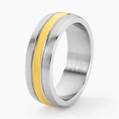 Online Histoire d'Or Bague John Acier Bicolore Plaque Or Jaune