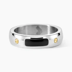JOURDAN Bague Louka Acier Argenté Onyx* Bagues|Bagues Avec Pierre