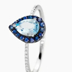 Clearance Histoire d'Or Bague Kenza Or Blanc Topaze Et Saphir Et Diamant