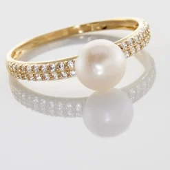 Histoire d'Or Bague Maria-francoise Or Jaune Perle De Culture Et Oxyde De Zirconium* Bagues|Bagues Avec Pierre