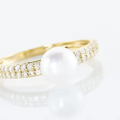 Histoire d'Or Bague Maria-francoise Or Jaune Perle De Culture Et Oxyde De Zirconium* Bagues|Bagues Avec Pierre