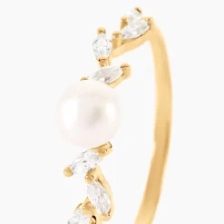 Clearance Histoire d'Or Bague Nacrée Or Jaune Perle De Culture Oxyde De Zirconium