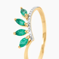 Hot Histoire d'Or Bague Navette Or Jaune Emeraude Diamant or jaune émeraude