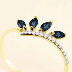 Clearance Histoire d'Or Bague Navette Diamant or jaune saphir