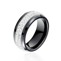 Histoire d'Or Bague Noire Ceramique Blanc Céramique Et Strass* Bagues|Bagues Fantaisie