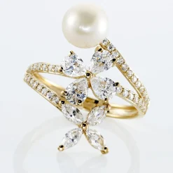 Outlet Histoire d'Or Bague Norah Or Jaune Perle De Culture Et Oxyde De Zirconium