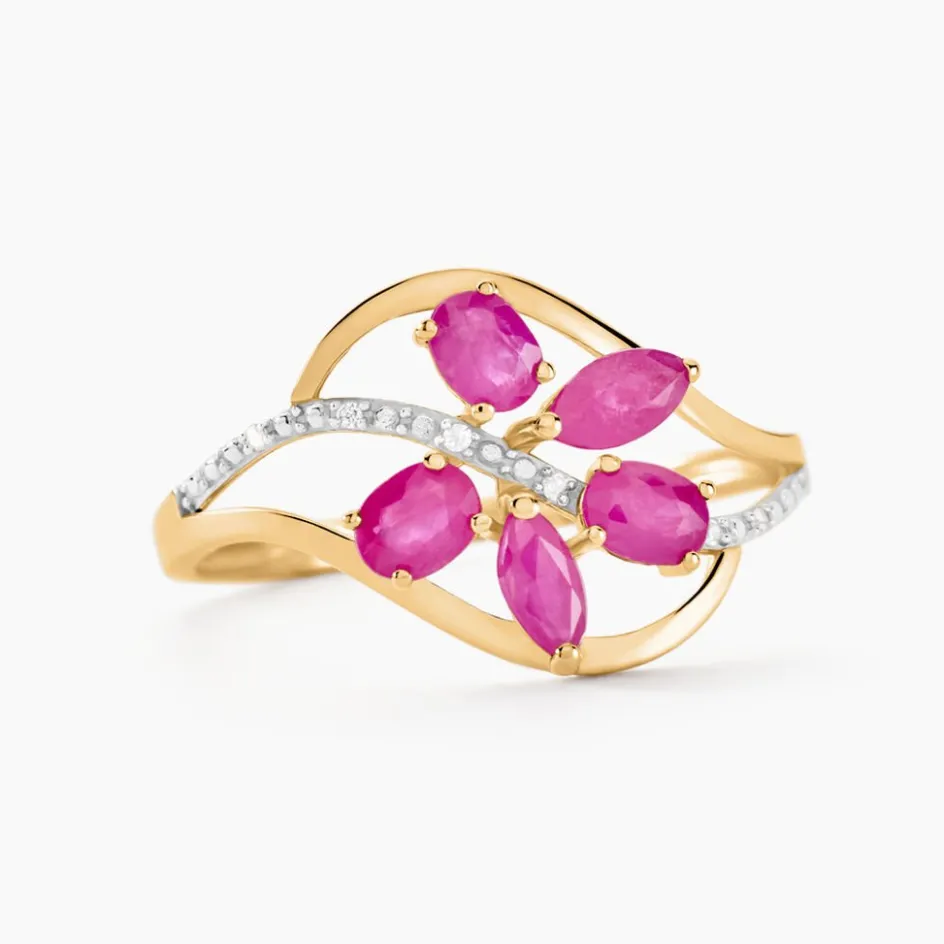 Histoire d'Or Bague Orchidee Diamant or bicolore rubis