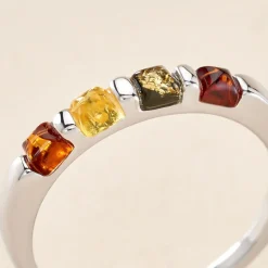 New Histoire d'Or Bague Philo Argent Blanc Ambre