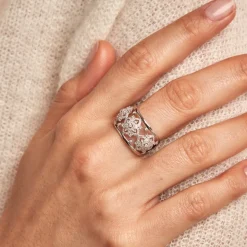 Online Histoire d'Or Bague Rosée Or Blanc Diamant