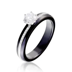 Discount Histoire d'Or Bague Solitaire Ceramik Design Argent  Oxyde De Zirconium Et Céramique