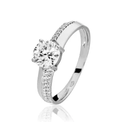 Discount Histoire d'Or Bague Solitaire Messine Or Blanc Oxyde De Zirconium