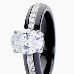 Hot Histoire d'Or Bague Solitaire Neville Argent Blanc Céramique Et Oxyde De Zirconium