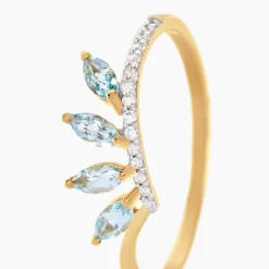 Sale Histoire d'Or Bague Tiara Or Jaune Topaze Oxyde De Zirconium or jaune topaze bleu sky