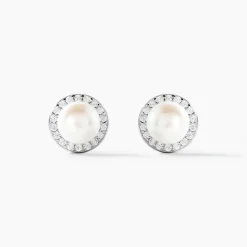 Hot Histoire d'Or Boucles D'oreilles Clips Argent Blanc Valerio Perles Oxydes