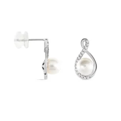 New Histoire d'Or Boucles D'oreilles Davy Or Blanc Perle De Culture Oxyde