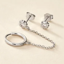 Sale Histoire d'Or Boucles D'oreilles Dépareillées Macha Argent Blanc Oxyde De Zirconium