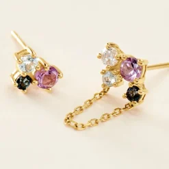 Histoire d'Or Boucles D'oreilles Dépareillées Printemps Précieux Or Jaune Améthyste