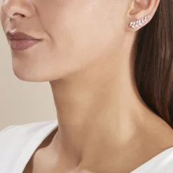 Online Histoire d'Or Boucles D'oreilles Grimpantes Sakira Argent Blanc Oxyde De Zirconium