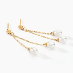 Best Histoire d'Or Boucles D'oreilles Pendantes Carrine 2 Fils Or Jaune Perle De Culture