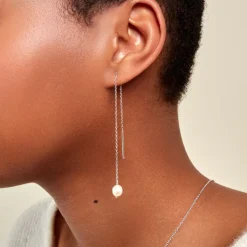 Online Histoire d'Or Boucles D'oreilles Pendantes Garance Argent Blanc Perle De Culture