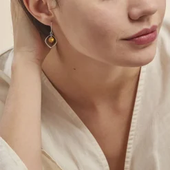 Histoire d'Or Boucles D'oreilles Pendantes Iva Argent Blanc Ambre