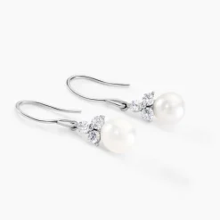 Histoire d'Or Boucles D'oreilles Pendantes Taissia Or Blanc Perle Culture Et Oxyde* Boucles D'Oreilles|Boucles D'Oreilles Pendantes