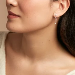 New Histoire d'Or Boucles D'oreilles Pendantes Polka Argent Blanc