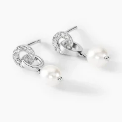 Discount Histoire d'Or Boucles D'oreilles Pendantes Gaetane Argent Blanc Perle Oxyde