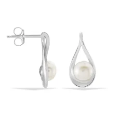 Online Histoire d'Or Boucles D'oreilles Pendantes Loren Argent Blanc Perle De Culture