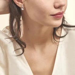 Histoire d'Or Boucles D'oreilles Pendantes Saja Argent  Perle De Culture Et Oxyde* Boucles D'Oreilles|Boucles D'Oreilles Fantaisie