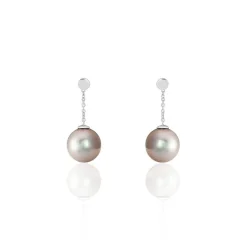 Histoire d'Or Boucles D'oreilles Pendantes Semi-ronde Or Blanc Perle De Tahiti* Boucles D'Oreilles|Boucles D'Oreilles Pendantes