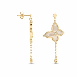New Histoire d'Or Boucles D'oreilles Pendantes Areli Plaque Or Doré Nacre Oxyde