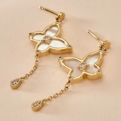 New Histoire d'Or Boucles D'oreilles Pendantes Areli Plaque Or Doré Nacre Oxyde