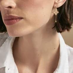 New Histoire d'Or Boucles D'oreilles Pendantes Areli Plaque Or Doré Nacre Oxyde