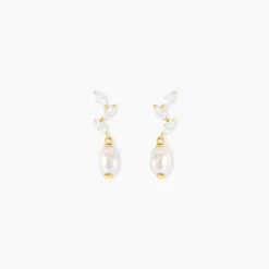 Histoire d'Or Boucles D'Oreilles Pendantes Nacrée Or Jaune Perle De Culture Oxyde De Zirconium* Boucles D'Oreilles|Boucles D'Oreilles Pendantes