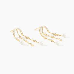 Discount Histoire d'Or Boucles D'Oreilles Pendantes Nacrée Or Jaune Perle De Culture Oxyde De Zirconium