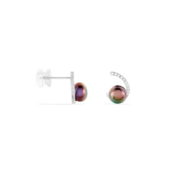 Histoire d'Or Boucles D'oreilles Puces Anais Or Blanc Perle De Culture Et Oxyde* Boucles D'Oreilles|Clous D'Oreilles