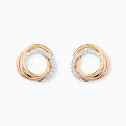 Online Histoire d'Or Boucles D'oreilles Puces Amaiur Or Tricolore Oxydes De Zirconium