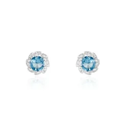 New Histoire d'Or Boucles D'oreilles Puces Argent Blanc Clover Verre Oxydes De Zirconium