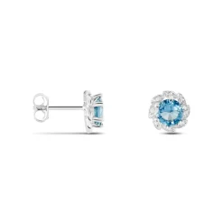 New Histoire d'Or Boucles D'oreilles Puces Argent Blanc Clover Verre Oxydes De Zirconium