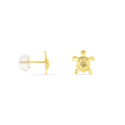 New Histoire d'Or Boucles D'oreilles Puces Almahae Tortue Or Jaune